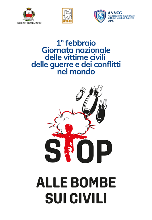 La locandina della Giornata con lo slogan Stop alle bombe sui ivili