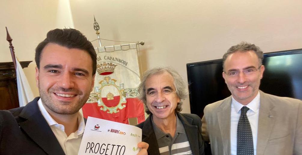 L'assessore Del Chiaro con il coordinatore del Centro di Ricerca Rifiuti Zero Ercolini e il presidente di Ascit Alessio Ciacci